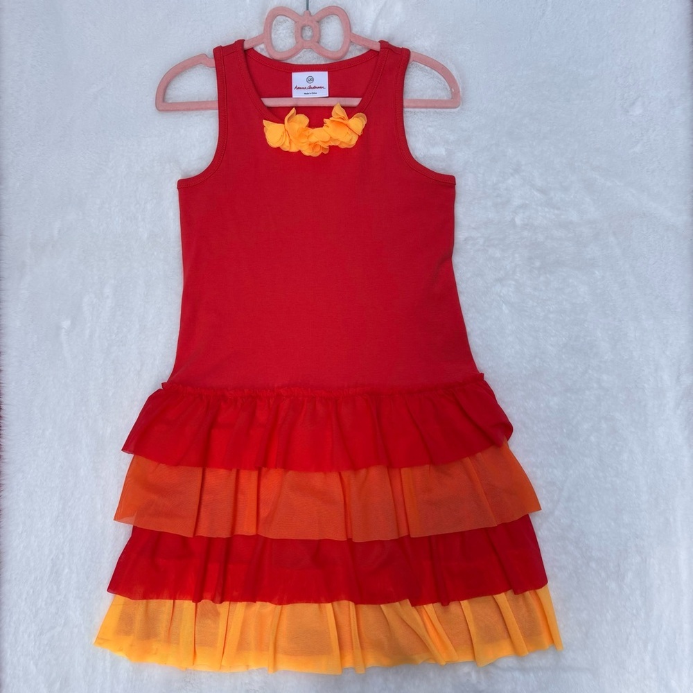 Hanna Andersson | girls red and orange layered tiered sleeveless dress